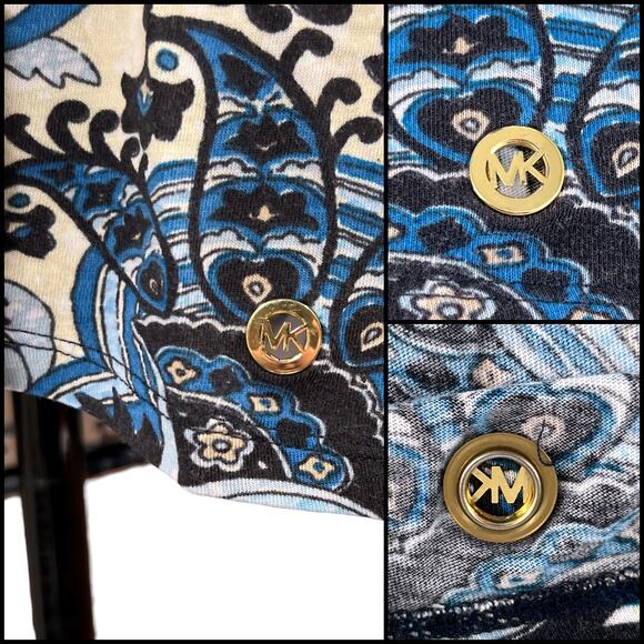 Michael Michael Kors Paisley Cap Sleeve Scoop Neck Top Sz Small Blue White Cream - Picture 5 of 11